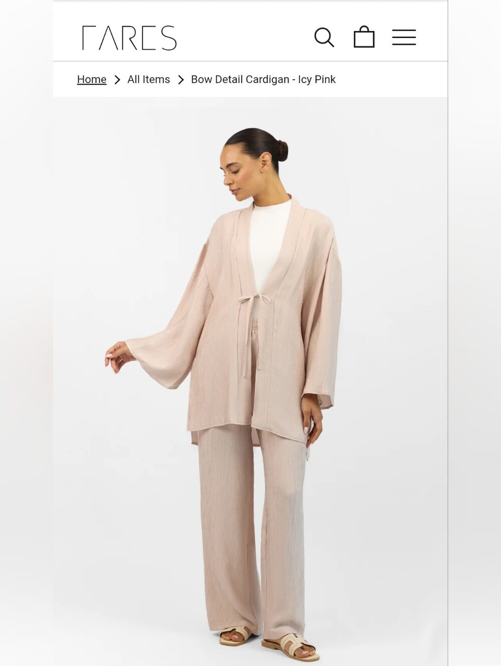 FARES. Set Cardigan& Pants In Icy Pink. Small.